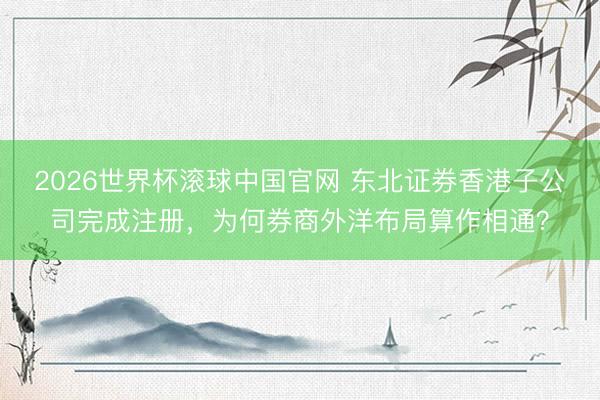 2026世界杯滚球中国官网 东北证券香港子公司完成注册,为何券商外洋布局算作相通?